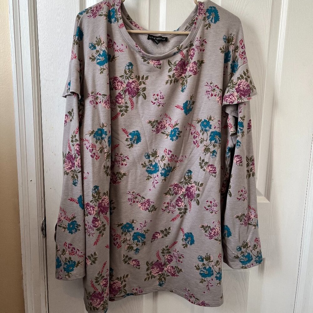Lane Bryant Women's Plus Size Shirt Top Floral Size 26/28 Gray Blue Purple